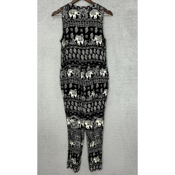 Anthropologie Lilka Jumpsuit Womens Small Black Jaipur‎ Elephant Sleeveless Boho - Picture 2 of 6